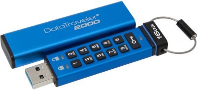     16GB Kingston Data Traveler 2000 256-AES, keypad (DT2000 / 16GB) Black / Blue USB3.0