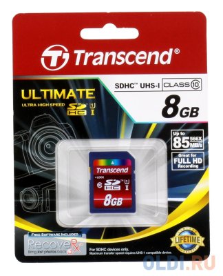     Transcend (TS8GSDHC10U1) SecureDigital High Capacity (SDHC) Memory Card 8Gb UHS-1 Class