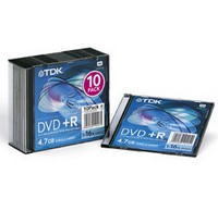   DVD+R TDK 4.7 , 16x, 10 ., Slim Case,  DVD  DVD+R47SCED10-L