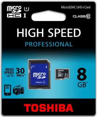     micro SDHC 8Gb Toshiba Exceria Class 10 UHS-I + ADP (48/10 Mb/s), THN-M301R0080EA
