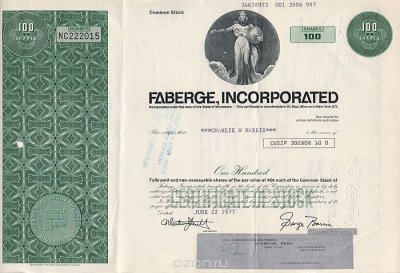     "Faberge Incorporated.   100 ". , 1977 