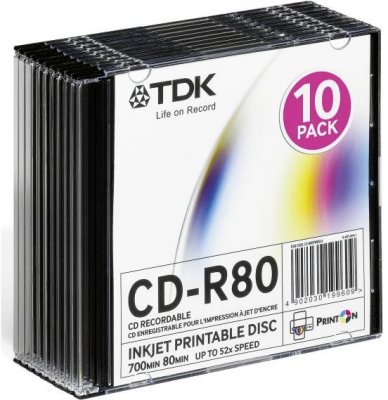    CD-R TDK 700Mb 52x Slim Jewel Case Printable (10 .) (T19865)