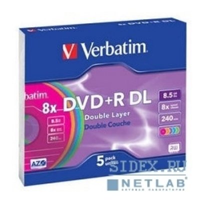    Verbatim 43682 DVD+R 8x, 8.5Gb/240min (Color, Slim Case 5 .)