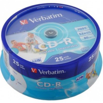    CD-R Verbatim 700Mb 52x DataLife+ Cake Box Printable (25 ) (43439)