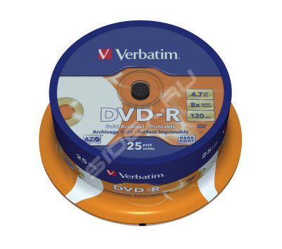    DVD-R Verbatim 4.7Gb 8x Cake Box (25 ) Archival Grade (43634)