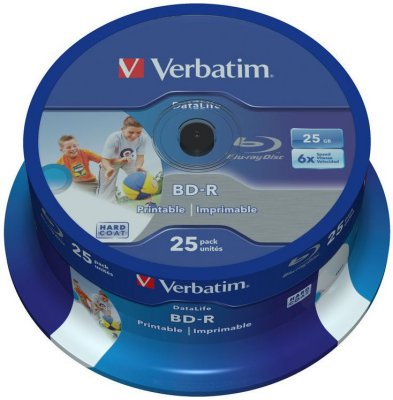   Verbatim 43743  BD-R 25Gb 6x Cake Box (25 ) Printable Light Scribe