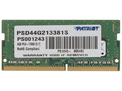     Patriot Memory DDR4 SO-DIMM 2133MHz PC4-17000 CL15 Single Rank - 4Gb PSD44G213381S