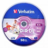    DVD+R Verbatim 8.5 Gb, 8x, Cake Box (50), Double Layer, Printable (50/200).