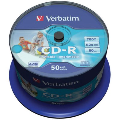     Verbatim CD-R 700Mb 52x Printable InkJet Cake Box 50P