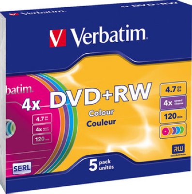    DVD+RW  Verbatim 4,7Gb 4x 5  Slim Case Color 43297