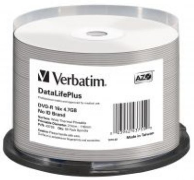   Verbatim 43755  DVD-R 4.7 , 16x, 50 ., Cake Box, Wide Thermal Printable