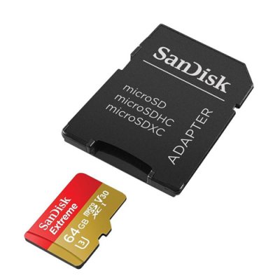     SanDisk Extreme Plus (SDSQXSG-064G-GN6MA) microSDXC Memory Card 64Gb UHS-I U3 + microSD