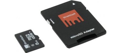     Strontium (SR8GTFC6A) microSDHC Memory Card 8Gb Class6 + microSD--)SD Adapter