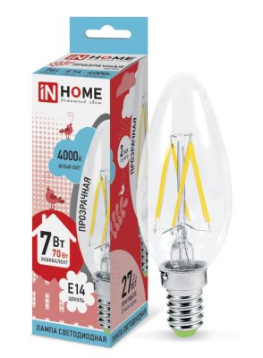   IN HOME LED--deco 7W 4000K 230V 630Lm E14 Clear 4690612007618