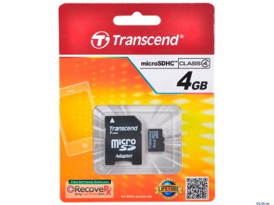     Transcend MicroSD(TransFlash) 4Gb HC Class4 +  SD / TS4GUSDHC4