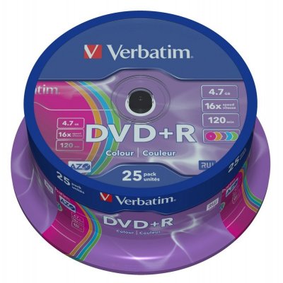    DVD+R Verbatim 4.7Gb 16x AZO colour surface Cake Box (25 ) (43733)
