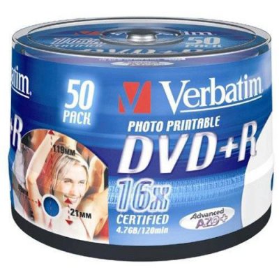    DVD-R Verbatim 4.7 Gb, 16x, Cake Box (50), Full Ink Printable Pro (50/200)