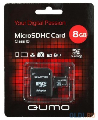     8Gb microSDHC Qumo Fundroid (QM8GCR-MSD10-FD-BLK) Class 10 + USB microSD Reader, Black