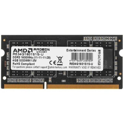     SODIMM AMD Radeon R5 Entertainment Series [R534G1601S1S-U] 4  DDR3, 1600 