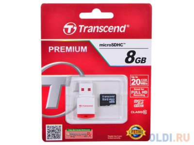     Transcend (TS8GUSDHC10-P3) microSDHC Memory Card 8Gb Class10+USB MicroSDHC Reader