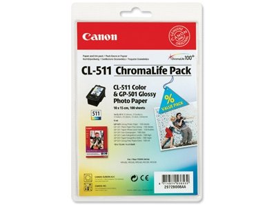    CL-511+ GP-501 Canon ChromaLife Pack CL-511 Color + GP-501 (100 , 10x15 ) (2972B008