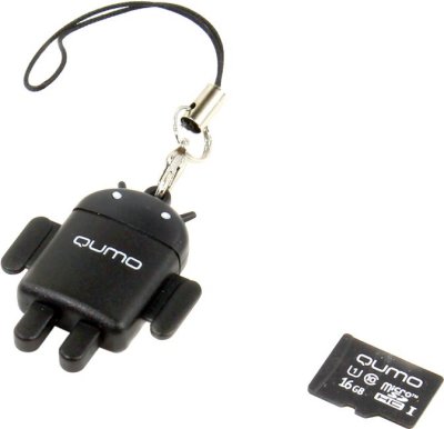     Qumo Fundroid (QM16GCR-MSD10-FD-BLK) MicroSDHC Memory Card 16GbClass10 + USB microSD Re