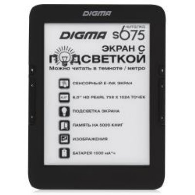     Digma S675 6" E-Ink HD Pearl frontlight capacitive touch 600Mhz 128Mb/4Gb 