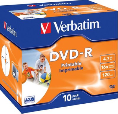    DVD-R  Verbatim 4,7Gb 16x 10 . Printable JewelCase (43521)