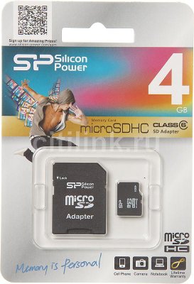     microSDHC SILICON POWER 4  Class 6, SP004GBSTH006V10-SP, 1 .,  SD