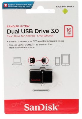   USB  Sandisk Ultra Dual 16Gb USB 3.0 (130/25 Mb/s) (SDDD2-016G-GAM46)
