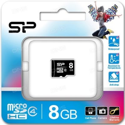     Silicon Power micro SDHC Card 8GB Class 10 + SD adapter/SP008GBSTH010V10-SP