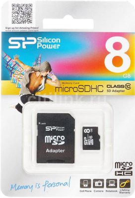     microSDHC SILICON POWER 8 , Class 10, SP008GBSTH010V10SP, 1 .,  SD