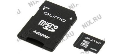     Qumo (QM16GMICSDHC6) microSDHC 16Gb Class6 + microSD--)SD Adapter