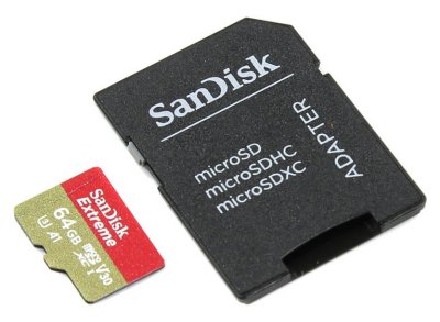     64Gb - SanDisk Extreme Action microSDXC V30 A1 UHS-I U3 SDSQXAF-064G-GN6AA  