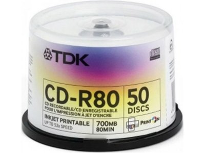   TDK CD-R 700MB 52x Cake Box Printable (50 ) (t19514) (CD-R80PWWCBA50-V)