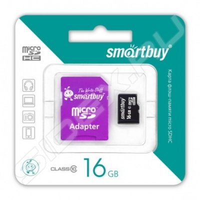     SmartBuy (SB16GBSDCL10-P1) microSDHC 16Gb Class10 + microSD--)SD Adapter