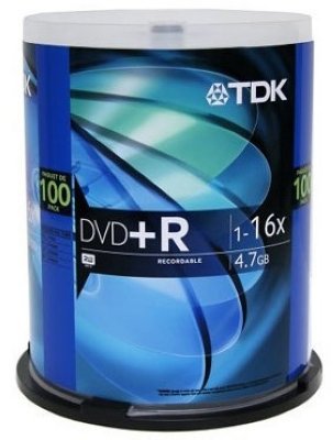    TDK DVD+R 4.7Gb 16x Cake Box Printable (100 ) (t19920) (DVD+R47PWWCBED100)