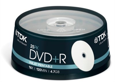     TDK DVD+R 4.7Gb 16x Printable Cake Box 25P