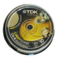    CD-R TDK 700 , 80 ., 52x, 10 ., Cake Box, LightScribe, (CD-R80CBA10LS),  