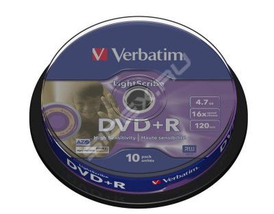    DVD+R Verbatim 4.7Gb 16  Cake Box LightScribe (10 ) (43576)