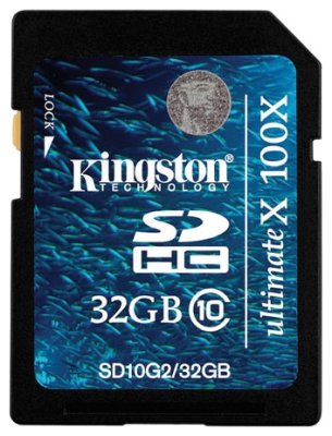   - Kingston  SD10G2/32GB 32 GB SDHC, 100x, R: 20 MB/c / W: 15 MB/c, Class 10, ret, 1 