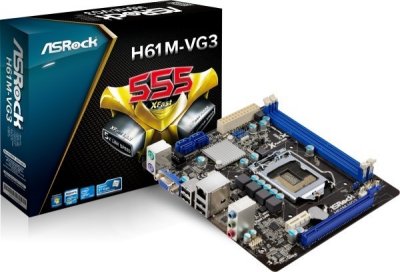     ASRock H61M-VG3 Socket 1155 Intel H61 2xDDR3 1xPCI-E 16x 4xSATAII 5.1 Sound Glan m