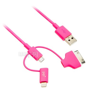    PQI Multi Plug USB to Lightning/MicroUSB/30 pin M 90cm  iPhone/iPad/iPod Pink PQI-iCABLE-M