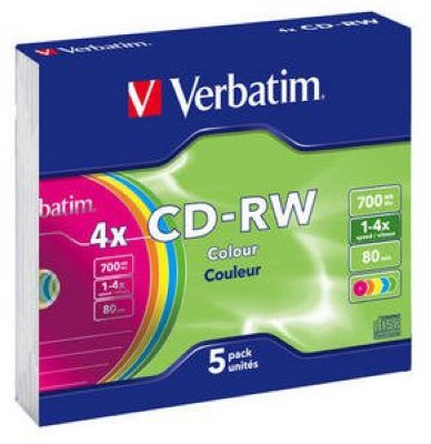    CD-RW Verbatim 700Mb 2x-4x DataLife+ Slim Color (5 ) (43133)