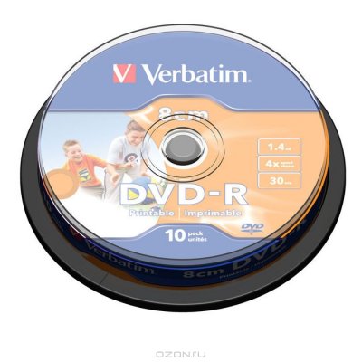   miniDVD-R Verbatim 1.4 , 4x, 10 ., Cake Box, (43573), Printable,  DVD 