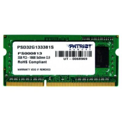     SO-DIMM DDR-III 2Gb 1333Mhz PC-10600 Patriot (PSD32G133381S) RTL