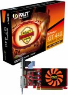   Palit GeForce GT 440  PCI-E 780Mhz PCI-E 2.0 2048Mb 1070Mhz 128 bit DVI HDMI HDCP