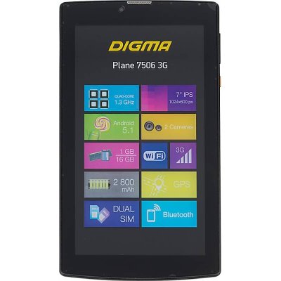    Digma Plane 7506 3G, 7" 1024x600, 16Gb, 3G + WiFi, Android 5.1,  (PS7048PG)