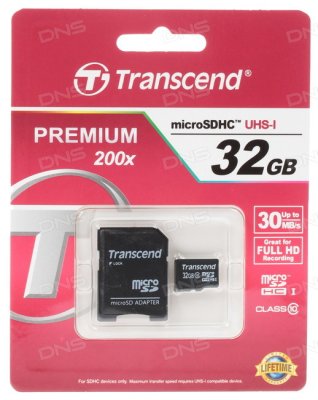     Transcend (TS32GUSDHC10-P3) microSDHC Memory Card 32Gb Class10 +USB MicroSDHC Reader