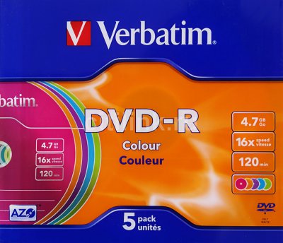     DVD-R  Verbatim 4,7Gb 16x 5 . Slim Color (43557)
